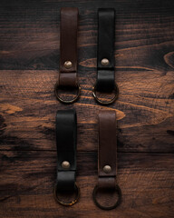 brown and black leather keychains