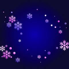 Crystal snowflake and circle shapes vector backdrop. Cool winter snow confetti scatter banner background. Flying gradient snow flakes background, awesome water crystals vector.