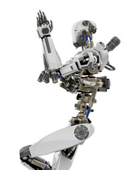 super robot is doing a namaste pose side view