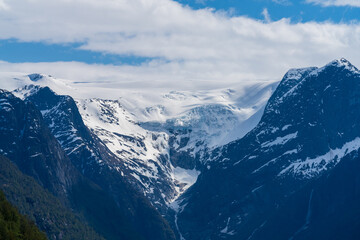 Fjords over Lake Oldevatnet near Olden, a village and urban area in the municipality of Stryn in Vestland county in Norway.