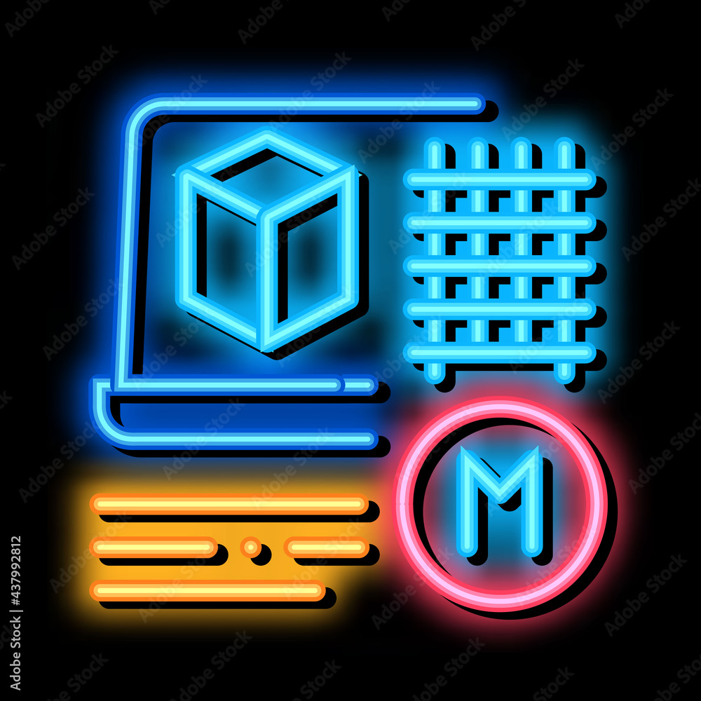 Poster modeling of building materials neon light sign vector. glowing bright icon modeling of building mate