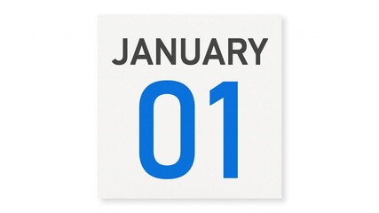 January 1 date behind crumpled paper page of a calendar, 3d animation