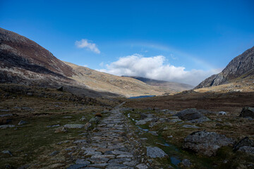 A rainbow over Llyn Idwal, Snowdonia National Park, Wales. Sometimes known as Devil's Kitchen.