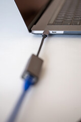 ethernet type c adapter for new laptop on white background. - obrazy, fototapety, plakaty