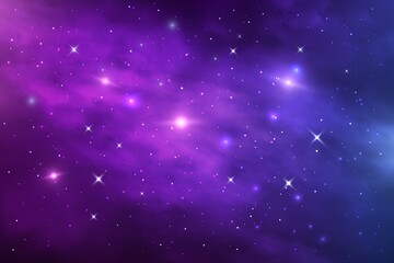 Space galaxy nebula, stardust and shining stars. Starry universe vector cosmic background with blue and purple realistic nebulosity and glow stars. Infinite cosmos, night sky wallpaper or backdrop - obrazy, fototapety, plakaty