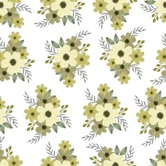 Seamless pattern of small yellow flowers bouquet for fabric