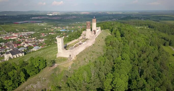 The Royal Castle in Chęciny. Aerial shot