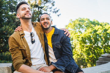 Fototapeta premium Gay couple spending time together at the park.