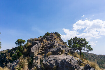 landscape with blue sky and clouds / panorámica hacia el Pico del Águila en el Parque Nacional Cumbres del Ajusco, México.