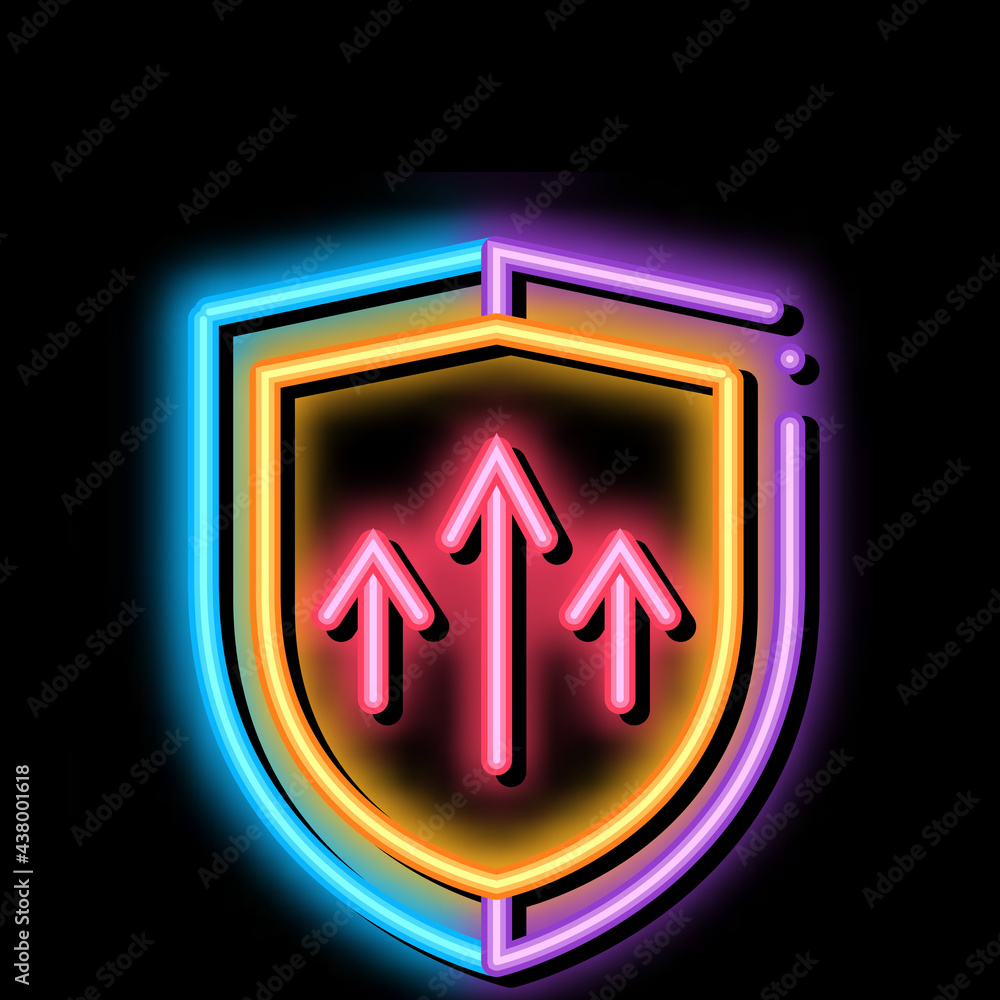 Sticker increased protection neon light sign vector. Glowing bright icon increased protection sign. transparent symbol illustration