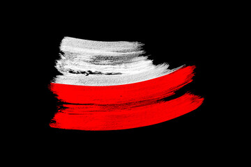 creative national grunge flag, Poland flag brushstroke on black isolated background, concept of...