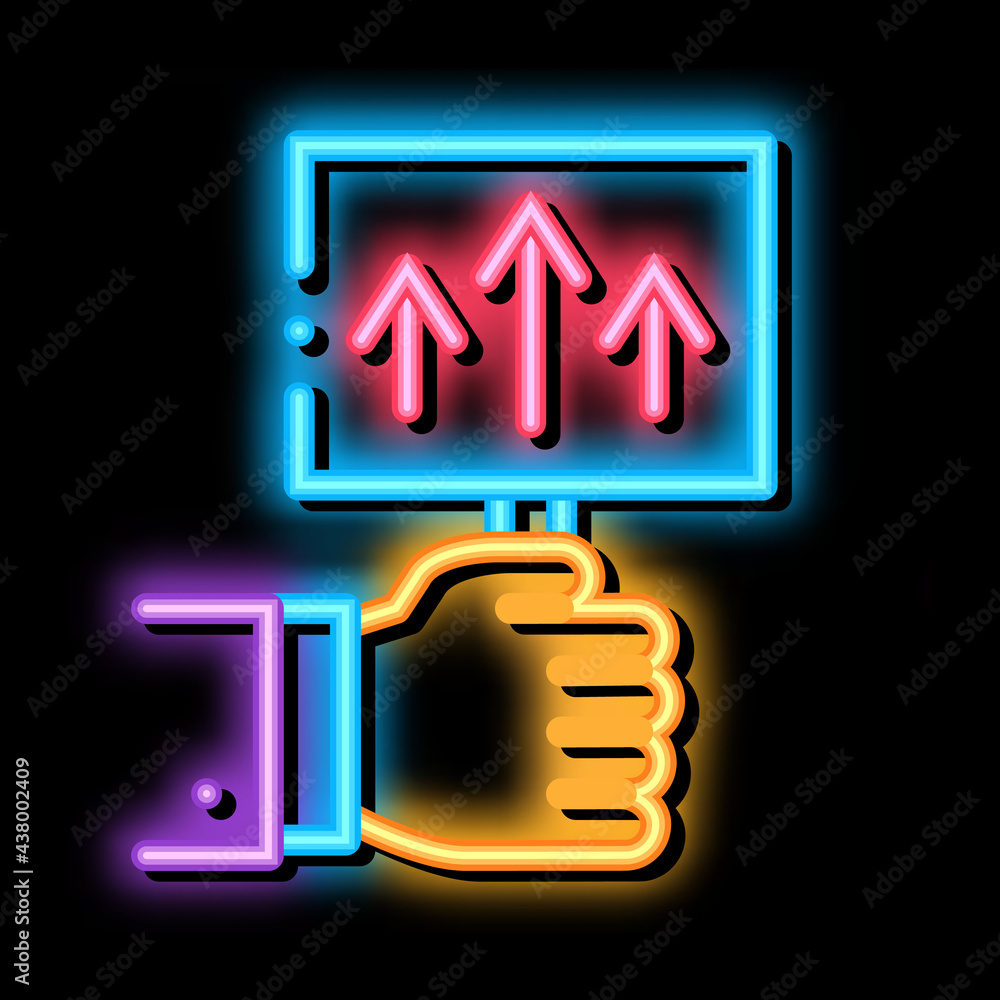 Poster pointer only up neon light sign vector. glowing bright icon pointer only up sign. transparent symbol