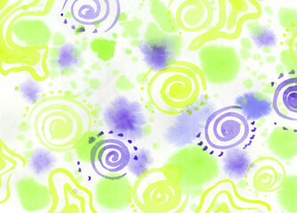 Watercolor paint multicolor abstract on white Background. Blue, green and yellow spot and spiral texture. Backdrop of spots for packaging and web on canvas Backgrounds - obrazy, fototapety, plakaty