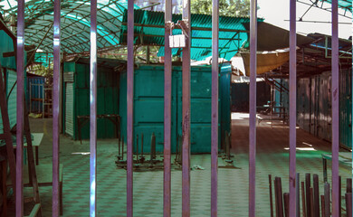 Fototapeta na wymiar Closed market stalls due to covid-19 quarantine.