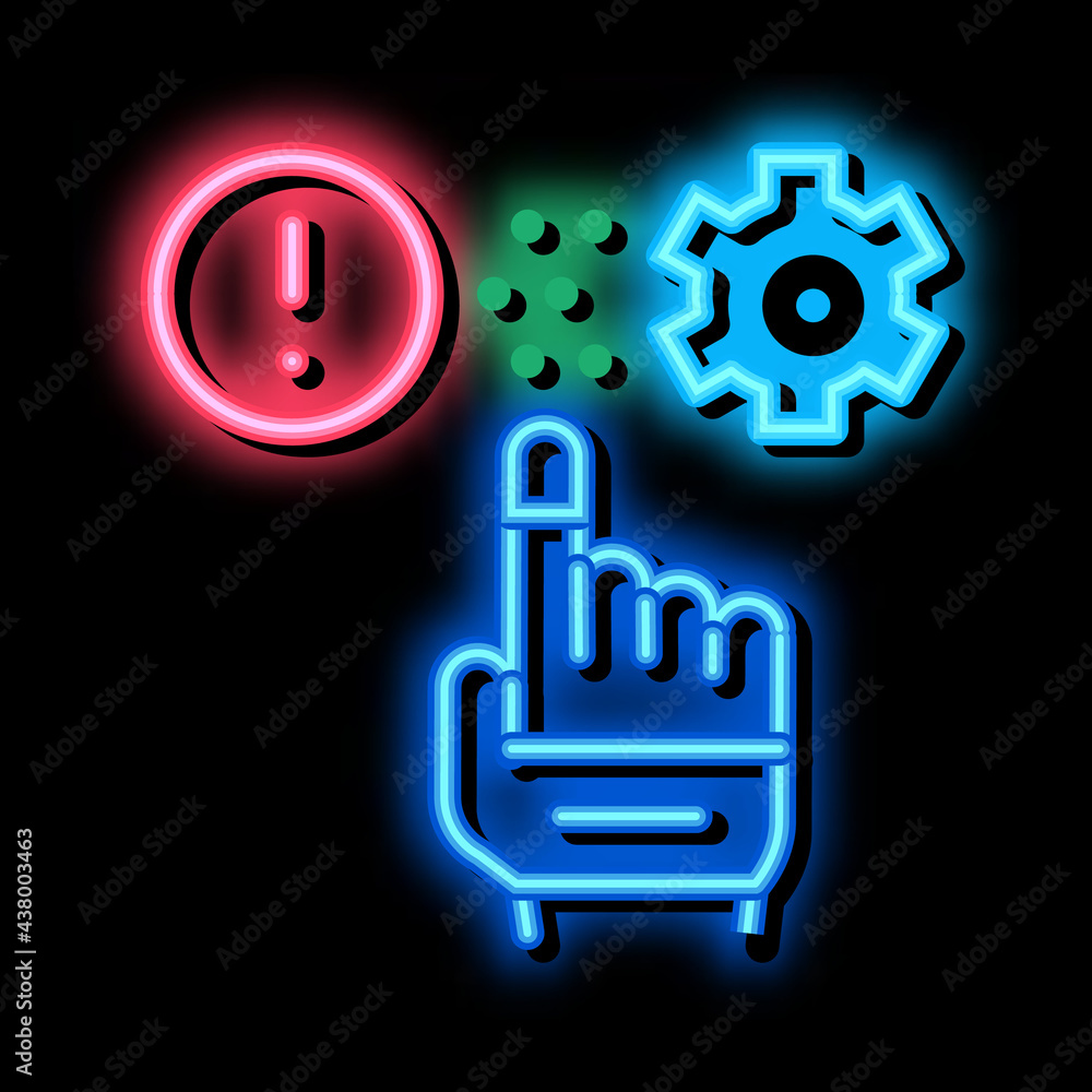 Poster error in automated settings neon light sign vector. glowing bright icon error in automated settings 