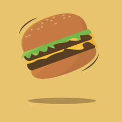 A beautiful burger cartoon vector. With bread, lettuce, cheese and double burger.