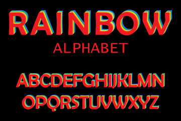Retro rainbow red alphabet. Grunge texture. typography design. Vintage seamless pattern. Vector illustration. Stock image.