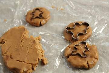 Ginger bread cookies homemade cooking for Christmas traditional dessert. Kids and family love to prepare to make dough and bake them. Then paint them with sugar paste to decor in many colors.