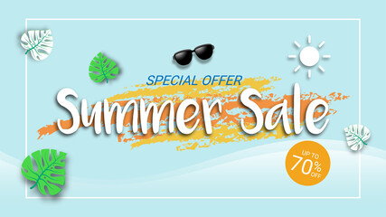 Summer sale template background end of season special offer discount 70 % off  summer sale flyer layout vector illustration. 