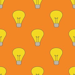 vector print of light bulb on orange background, seamless print for clothing or print
