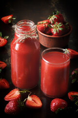 Fresh strawberry smoothies on a dark surface. Healthy summer detox.