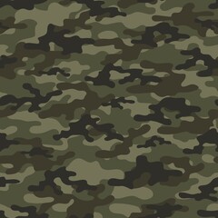 Fototapeta premium Forest green camouflage background, army vector pattern, stylish street print.