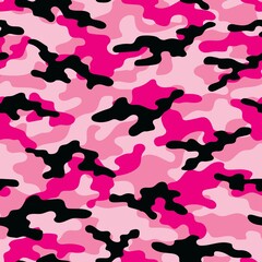 Abstract seamless military pink camo texture for print. Forest background. Vector - obrazy, fototapety, plakaty