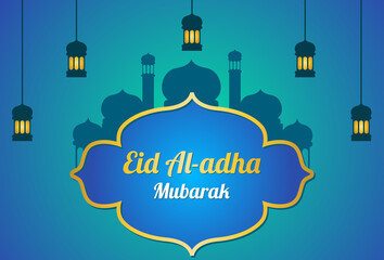 Eid al-Adha greeting design on a blue background. designs for cover and banner templates.