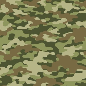 Abstract seamless camouflage pattern for printing clothes, fabrics. Army green background. Vector design.