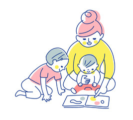 絵本を見ている親子