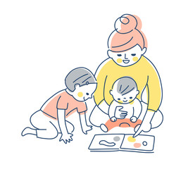 絵本を見ている親子