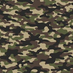 Fototapeta premium Digital camouflage seamless pattern. green Military texture. Abstract army or hunting masking ornament. Classic background. Vector design illustration.