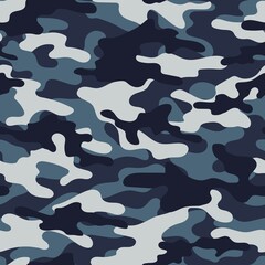 Digital blue camouflage seamless pattern. Military texture. Abstract army or hunting masking ornament. Classic background. Vector design illustration.