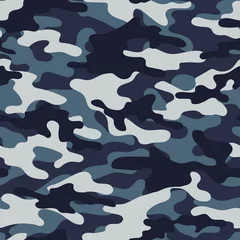 Fotobehang Camouflage Digitaal blauw camouflage naadloos patroon. Militaire textuur. Abstract leger of jacht maskerend ornament. Klassieke achtergrond. Vector ontwerp illustratie.