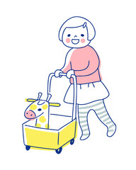 手押し車を押して歩く女の子