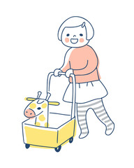 手押し車を押して歩く女の子