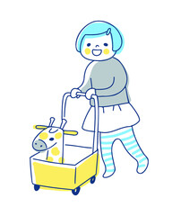 手押し車を押して歩く女の子