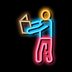 man reading book neon light sign vector. Glowing bright icon man reading book sign. transparent symbol illustration