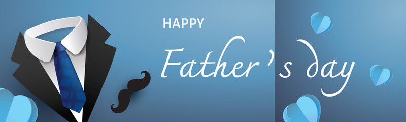 happy Father's Day black and blue background and heart gift vector illustation banner .Promotion and shopping template for dad