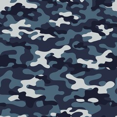 blue Camouflage seamless pattern.Military camo.Army background.Print on clothing.Modern design.