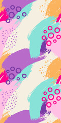 Seamless pattern with multicolor stains. Colorful abstract background with brush strokes.