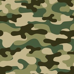 Fototapeta premium Camouflage texture green seamless . Abstract military camouflage background for fabric. Vector illustration