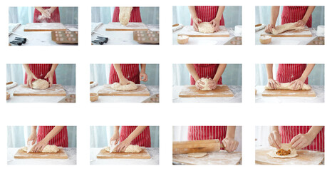 Red carpet woman homemade pastry or bread homemade cooking for Christmas traditional dessert. Kids love to prepare to make dough and bake them.