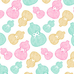 水彩風ひょうたんのシームレスパターン　縁起物　和柄　ベクターイラスト