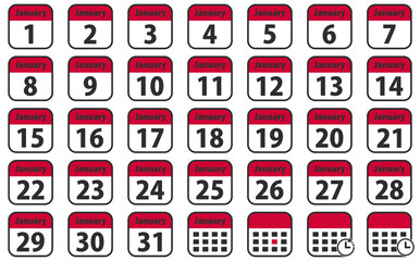 １月の日めくりカレンダーアイコンセット