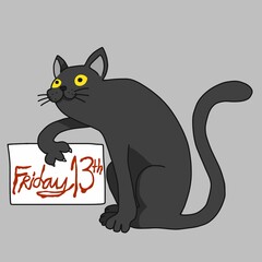 Black cat Friday 13th  cartoon vector illustration