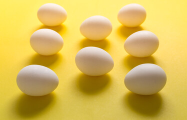 White eggs on yellow background