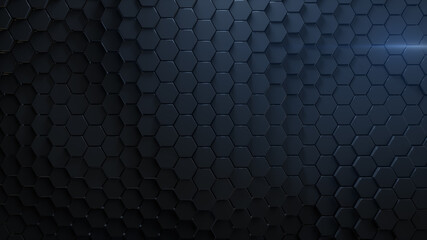 Abstract background with black hexagons 3D rendering illustration