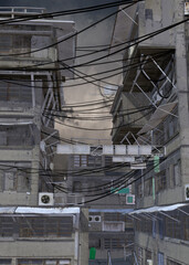 3D render of houses with wires and cables