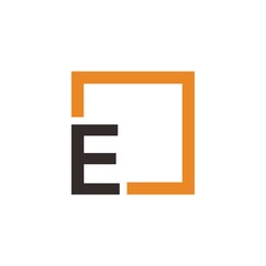 Letter E Logo design with square frame line